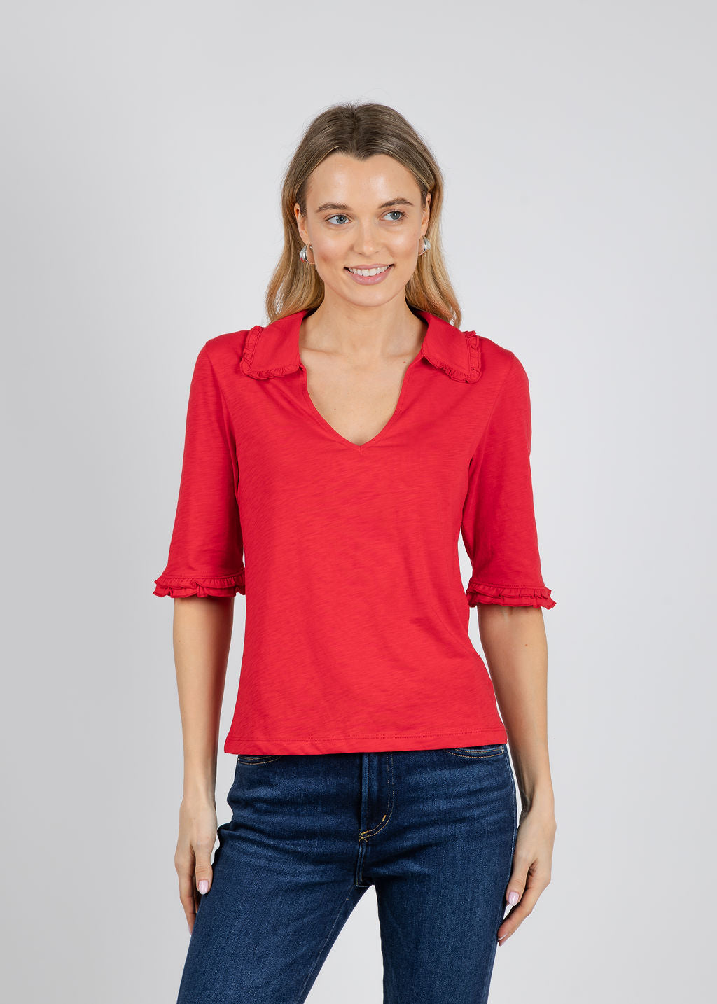 Nation Los Angeles Allison Collared Tee in Tango available at Barbara Katz