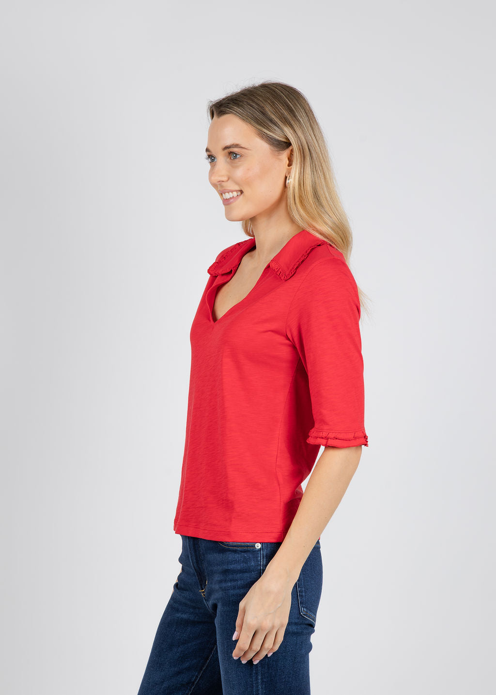 Nation Los Angeles Allison Collared Tee in Tango available at Barbara Katz