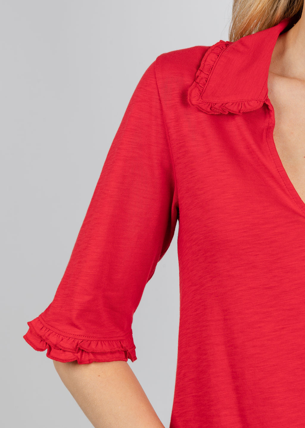 Nation Los Angeles Allison Collared Tee in Tango available at Barbara Katz