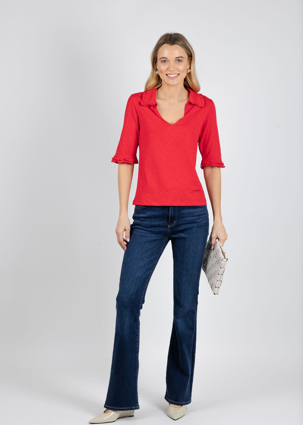 Nation Los Angeles Allison Collared Tee in Tango available at Barbara Katz