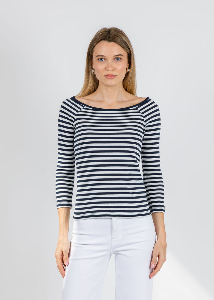 Nation Los Angeles Danika Scoop Neck Tee in Navy City Stripe available at Barbara Katz