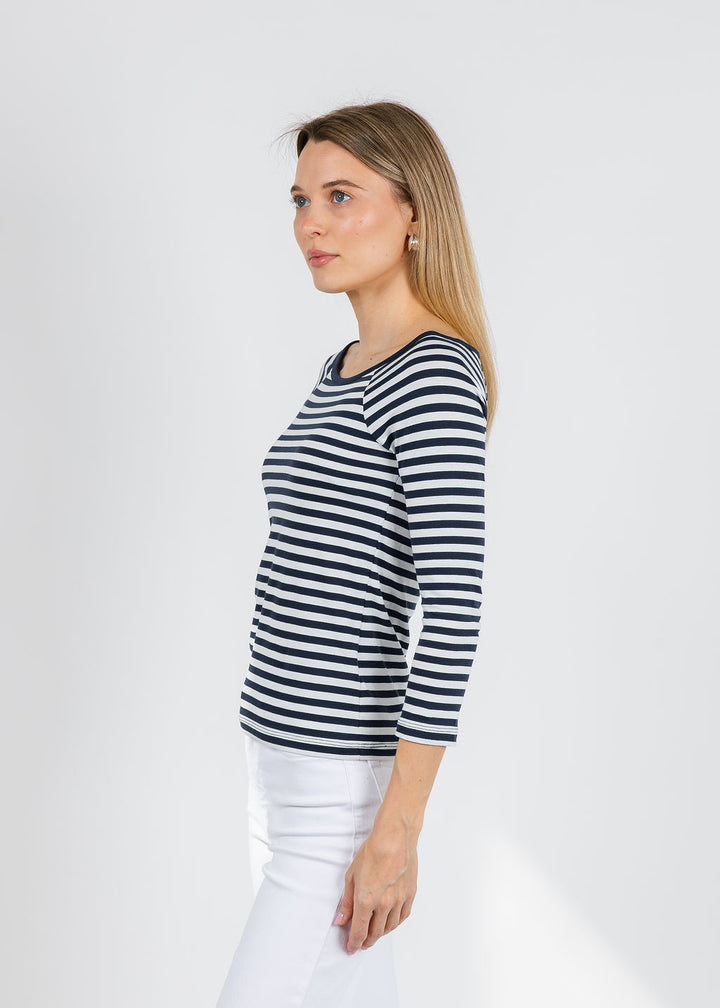 Nation Los Angeles Danika Scoop Neck Tee in Navy City Stripe available at Barbara Katz