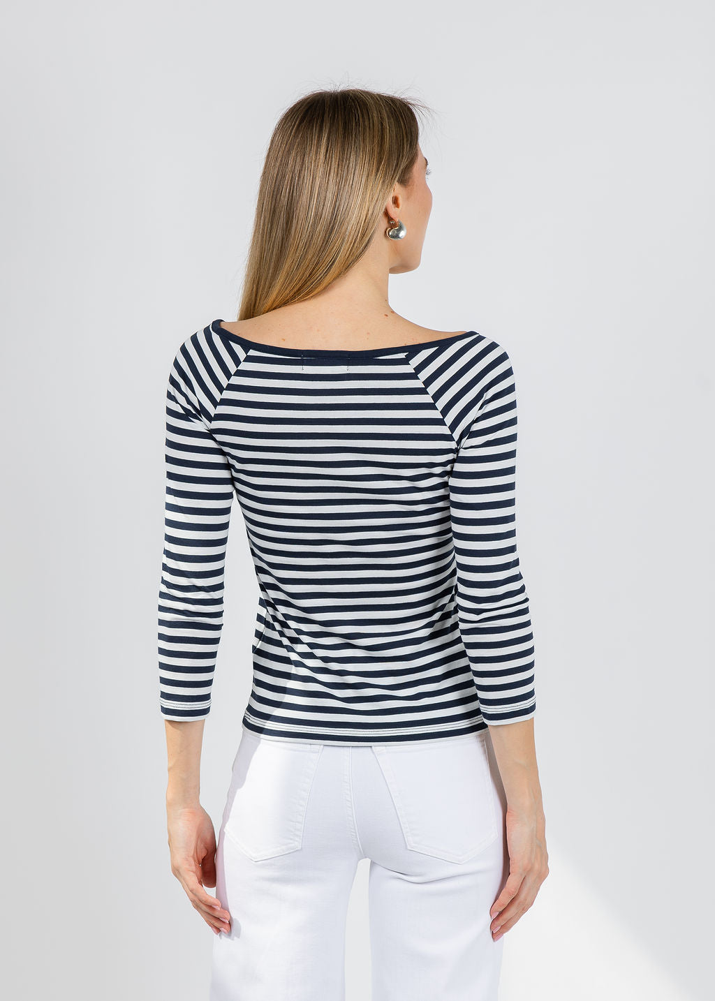Nation Los Angeles Danika Scoop Neck Tee in Navy City Stripe available at Barbara Katz