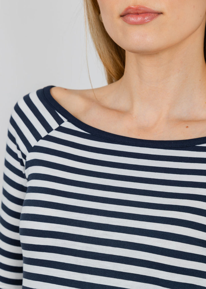 Nation Los Angeles Danika Scoop Neck Tee in Navy City Stripe available at Barbara Katz