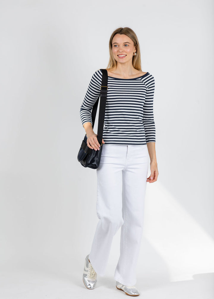 Nation Los Angeles Danika Scoop Neck Tee in Navy City Stripe available at Barbara Katz
