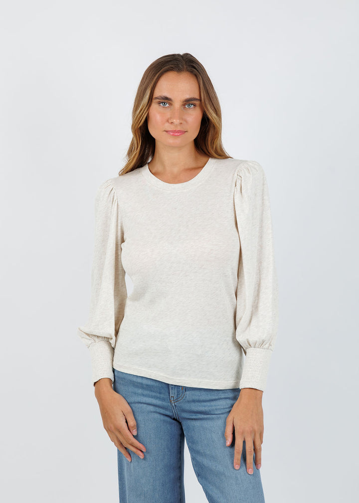 Nation Los Angeles Loren Smocked Peasant Tee in Heather Oatmeal available at Barbara Katz