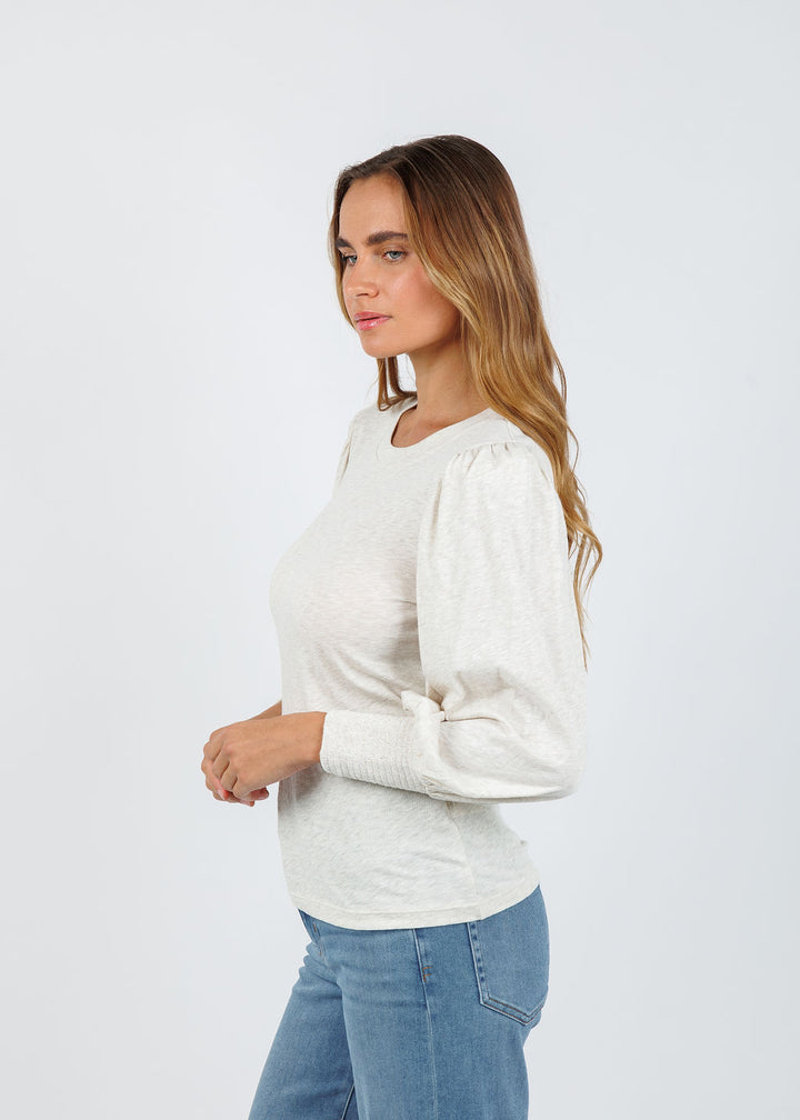 Nation Los Angeles Loren Smocked Peasant Tee in Heather Oatmeal available at Barbara Katz