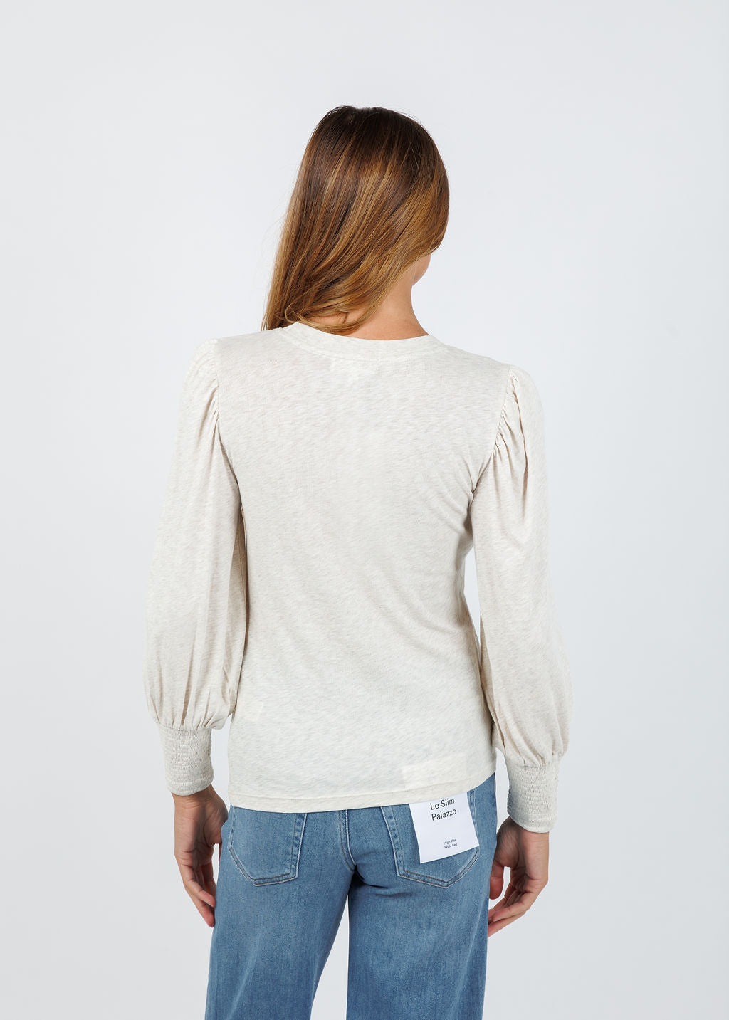 Nation Los Angeles Loren Smocked Peasant Tee in Heather Oatmeal available at Barbara Katz
