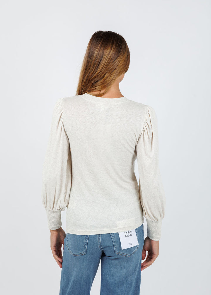 Nation Los Angeles Loren Smocked Peasant Tee in Heather Oatmeal available at Barbara Katz