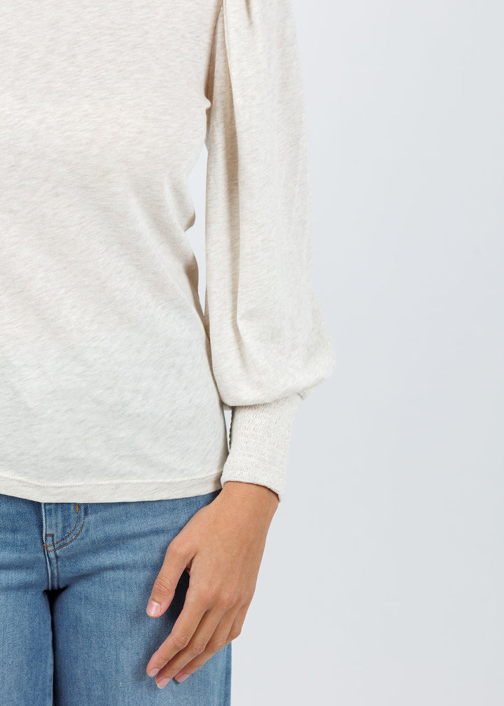 Nation Los Angeles Loren Smocked Peasant Tee in Heather Oatmeal available at Barbara Katz