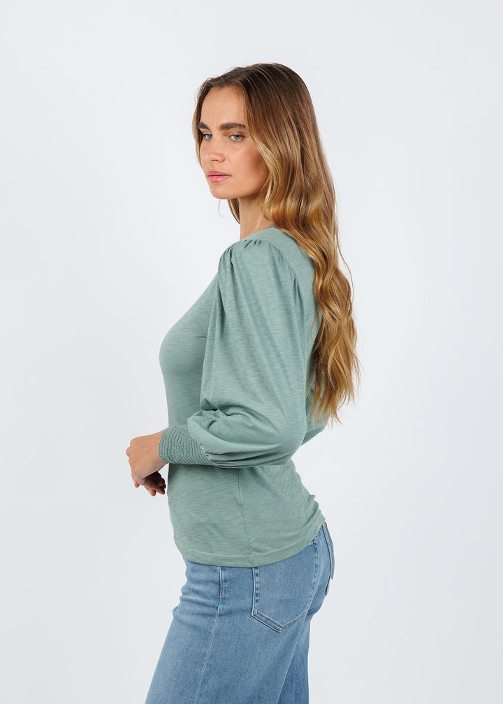 Nation Los Angeles Loren Smocked Peasant Tee in Sagebrush available at Barbara Katz