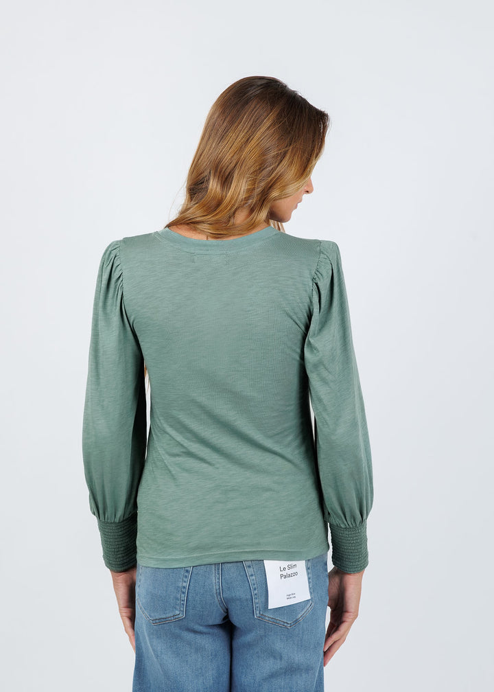 Nation Los Angeles Loren Smocked Peasant Tee in Sagebrush available at Barbara Katz