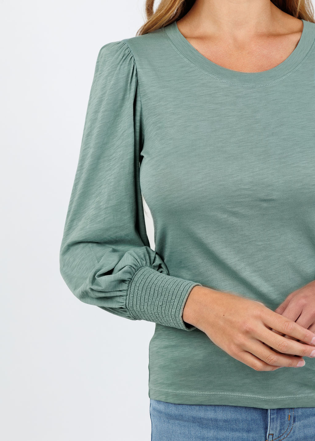 Nation Los Angeles Loren Smocked Peasant Tee in Sagebrush available at Barbara Katz