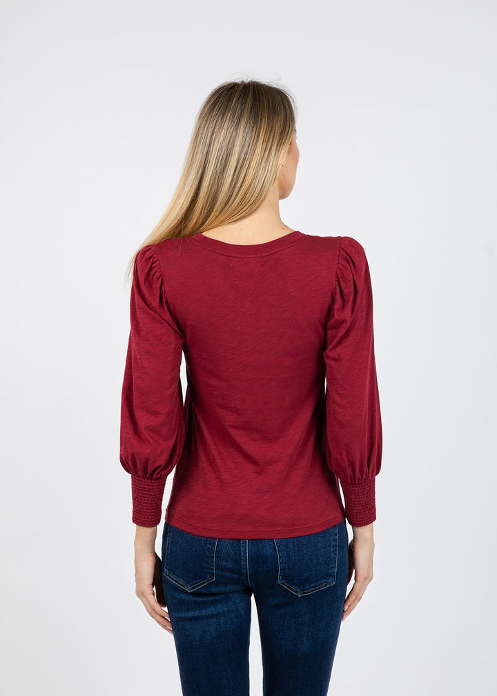 Nation Los Angeles Loren Smocked Peasant Tee in Sangria available at Barbara Katz