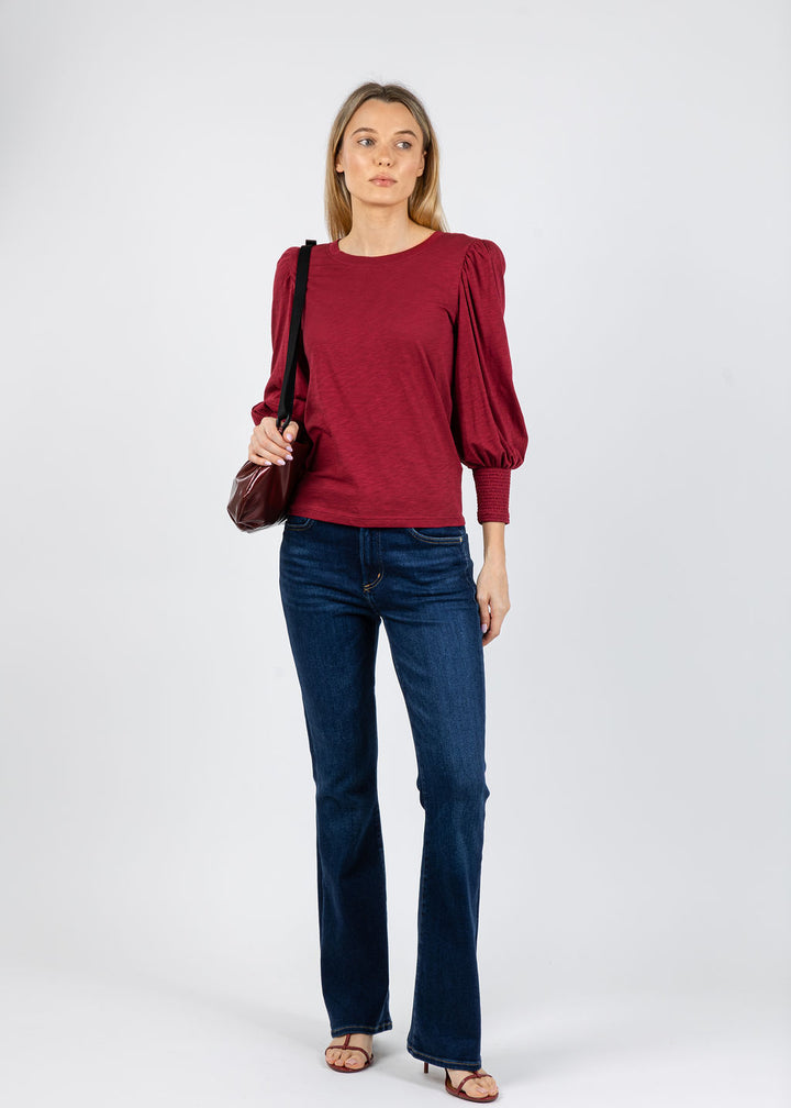 Nation Los Angeles Loren Smocked Peasant Tee in Sangria available at Barbara Katz
