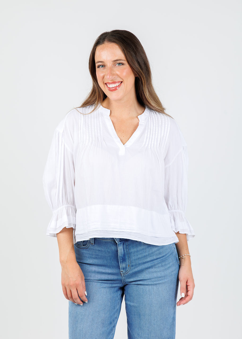 Nation Scarlet Pintuck Blouse in White available at Barbara Katz