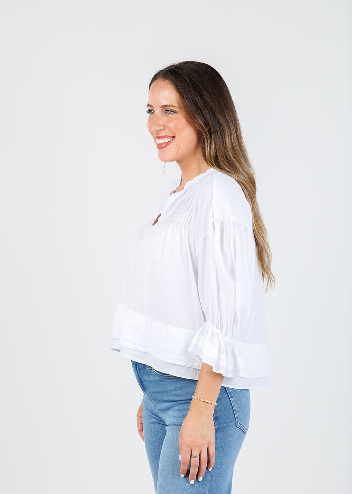Nation Scarlet Pintuck Blouse in White available at Barbara Katz
