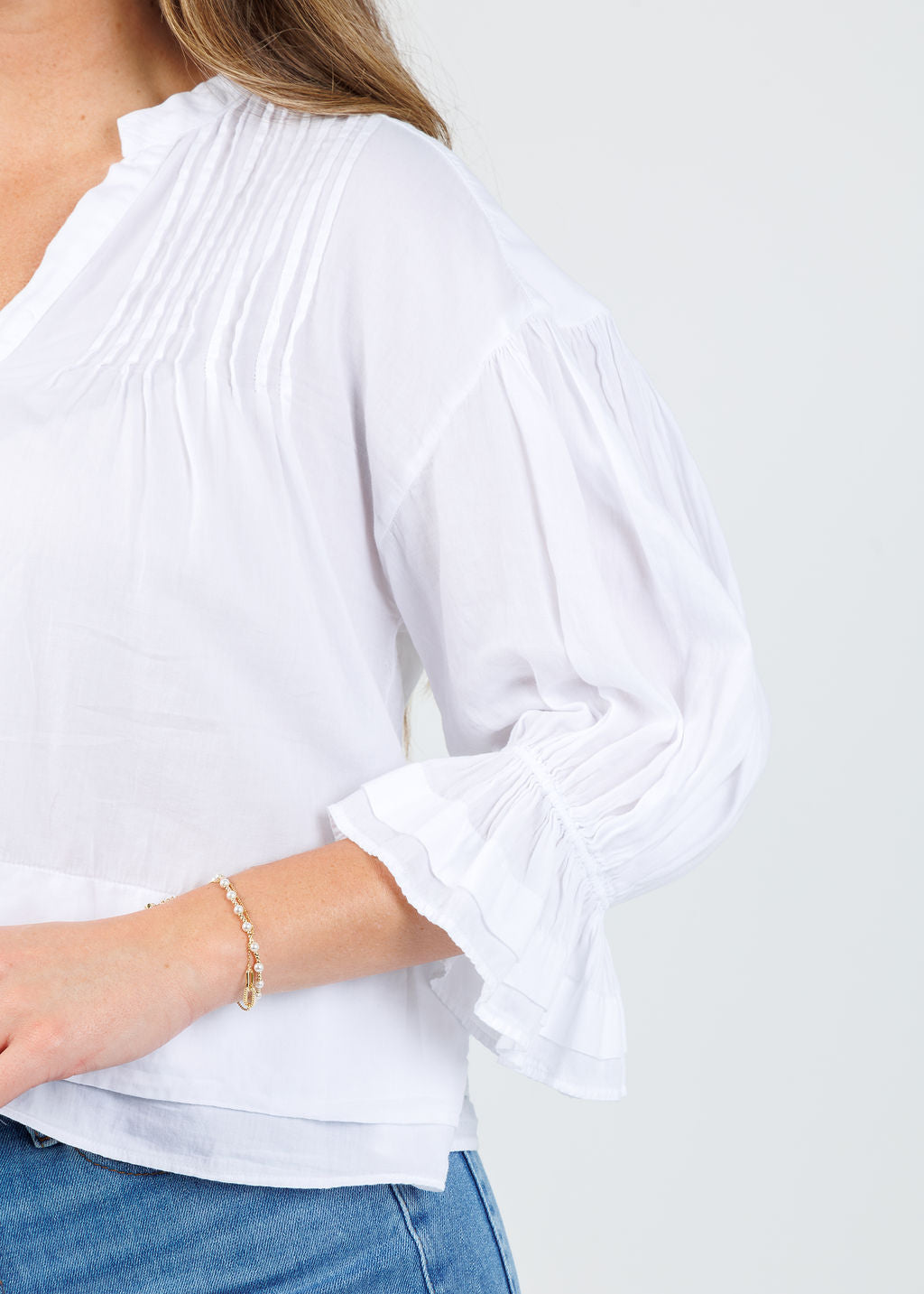 Nation Scarlet Pintuck Blouse in White available at Barbara Katz