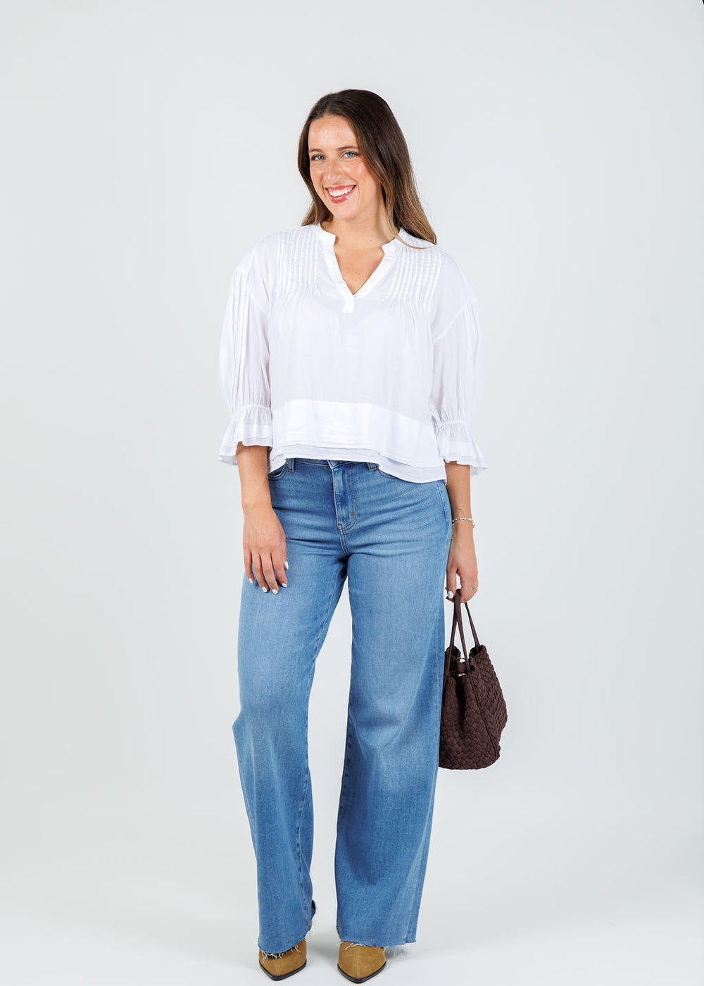 Nation Scarlet Pintuck Solid Blouse in White available at Barbara Katz