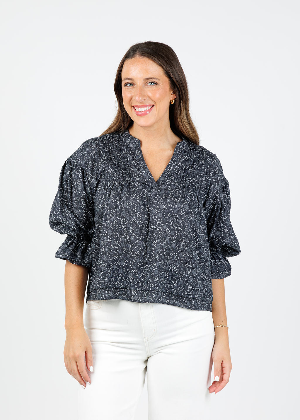 Nation Scarlet Pintuck Printed Blouse in Santa Fe Floral available at Barbara Katz