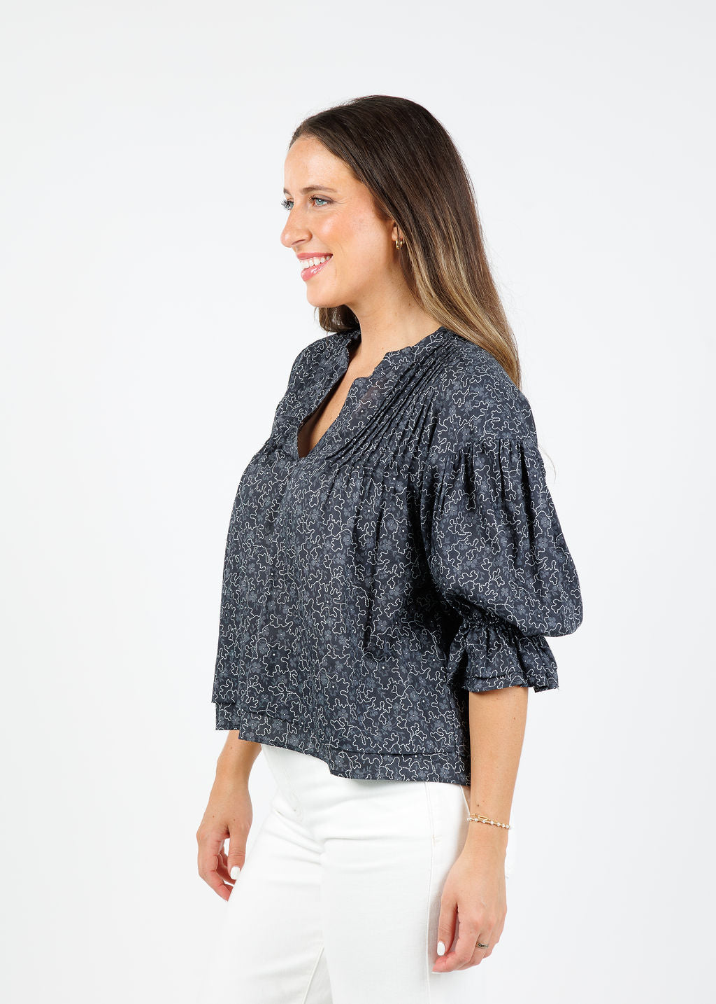 Nation Scarlet Pintuck Printed Blouse in Santa Fe Floral available at Barbara Katz
