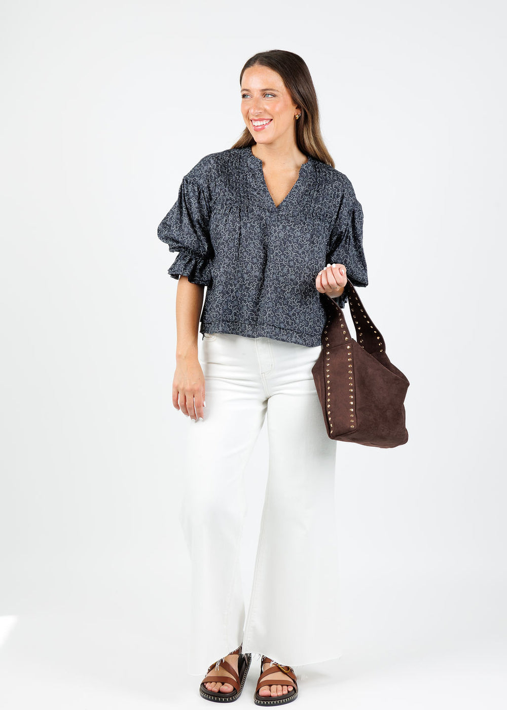 Nation Scarlet Pintuck Printed Blouse in Santa Fe Floral available at Barbara Katz