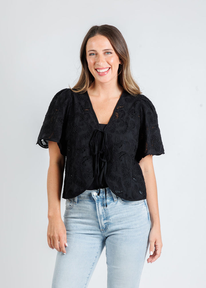 Nation Los Angeles Rosalyn Tie Front Top in Jet Black available at Barbara Katz