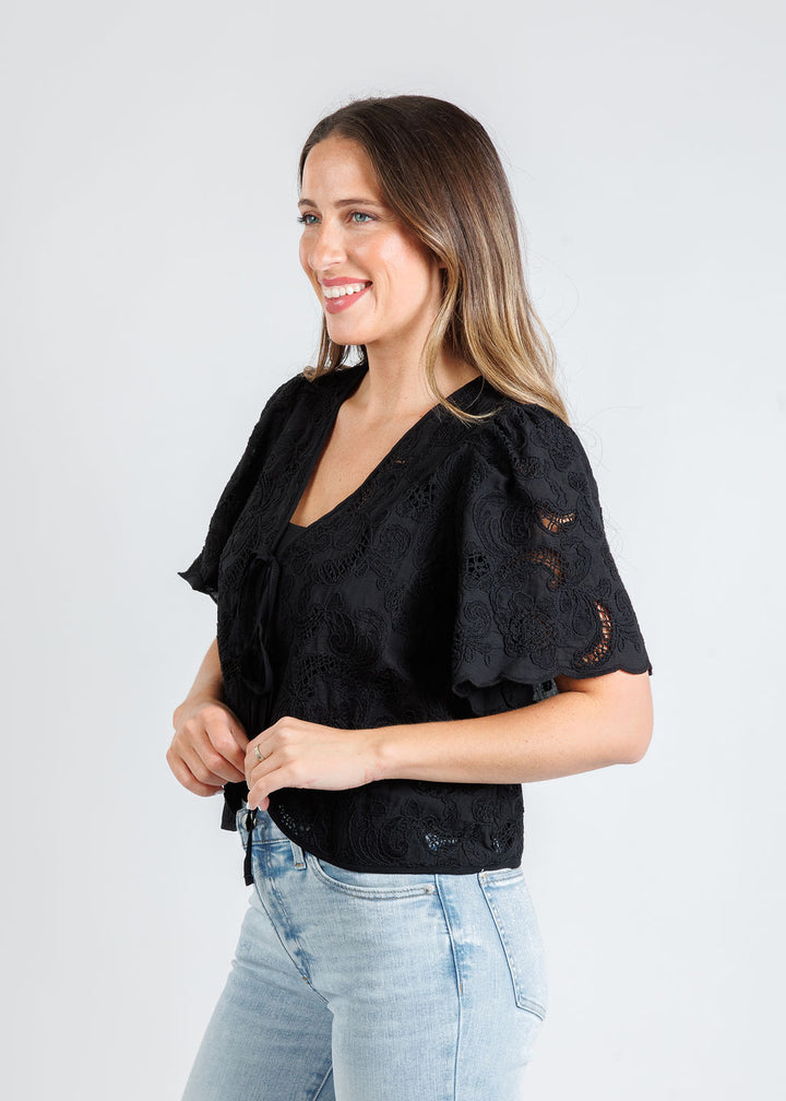 Nation Los Angeles Rosalyn Tie Front Top in Jet Black available at Barbara Katz