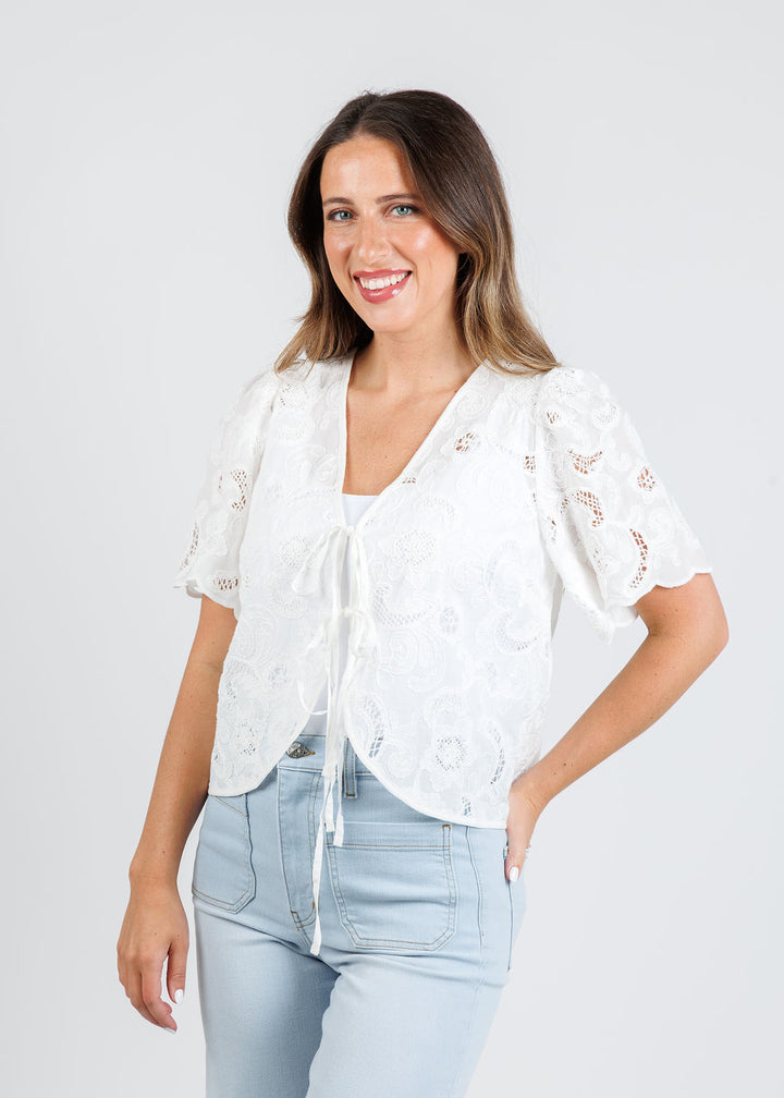Nation Los Angeles Rosalyn Tie Front Top in White available at Barbara Katz