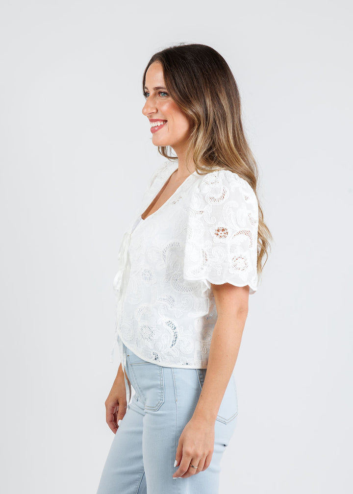 Nation Los Angeles Rosalyn Tie Front Top in White available at Barbara Katz
