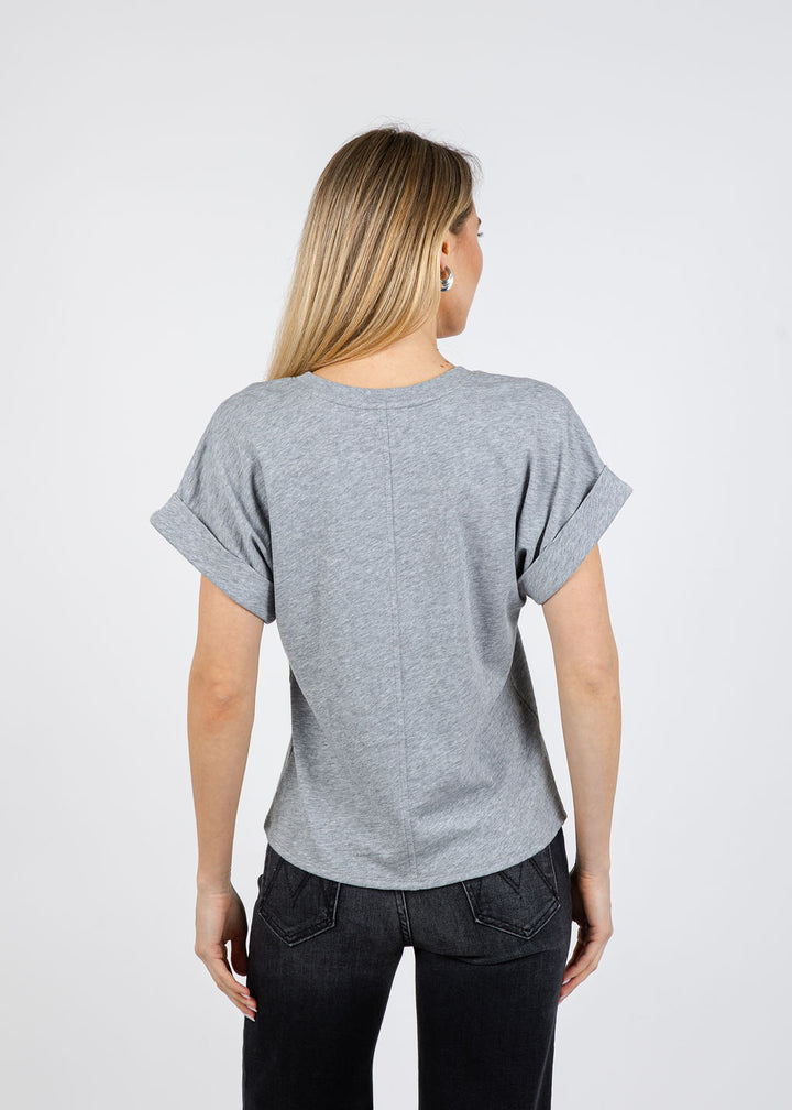 Nation Stevie Cuffed V-Neck Tee in  Heather Grey available at Barbara Katz
