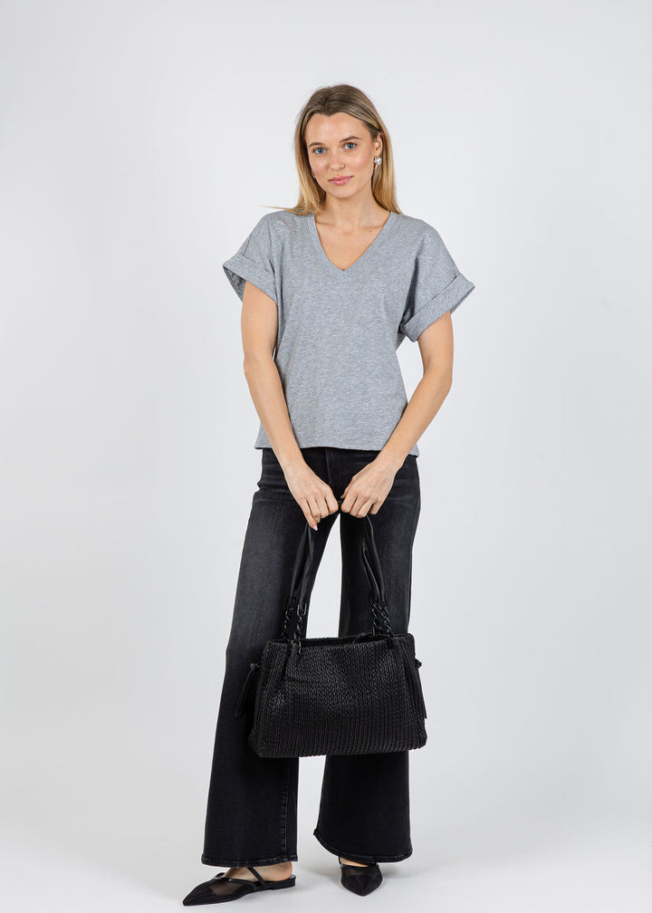 Nation Stevie Cuffed V-Neck Tee in  Heather Grey available at Barbara Katz