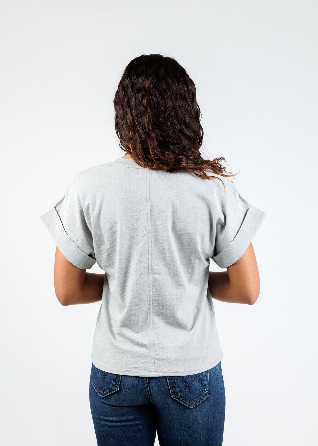 Nation Stevie Cuffed V-Neck Tee in Heather Grey available at Barbara Katz
