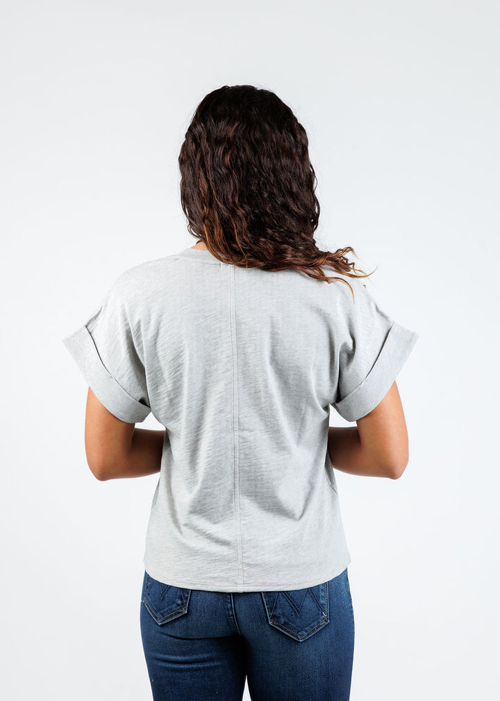 Nation Stevie Cuffed V-Neck Tee in Heather Grey available at Barbara Katz