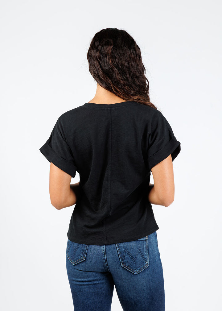 Nation Stevie Cuffed V-Neck Tee in Jet Black available at Barbara Katz