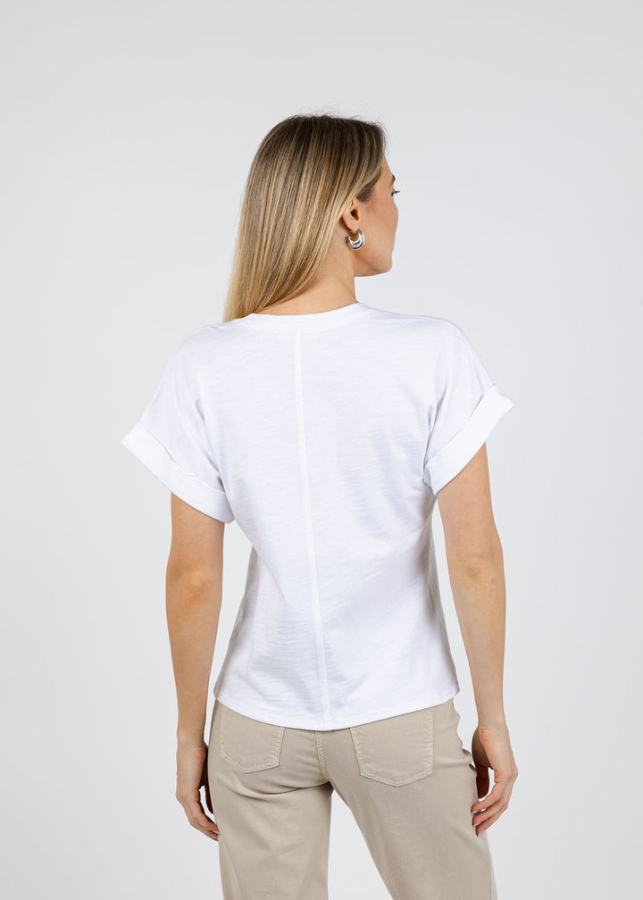 Nation Stevie Cuffed V-Neck Tee in Optic White available at Barbara Katz