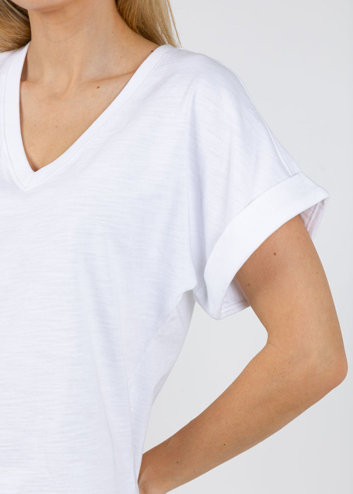 Nation Stevie Cuffed V-Neck Tee in Optic White available at Barbara Katz