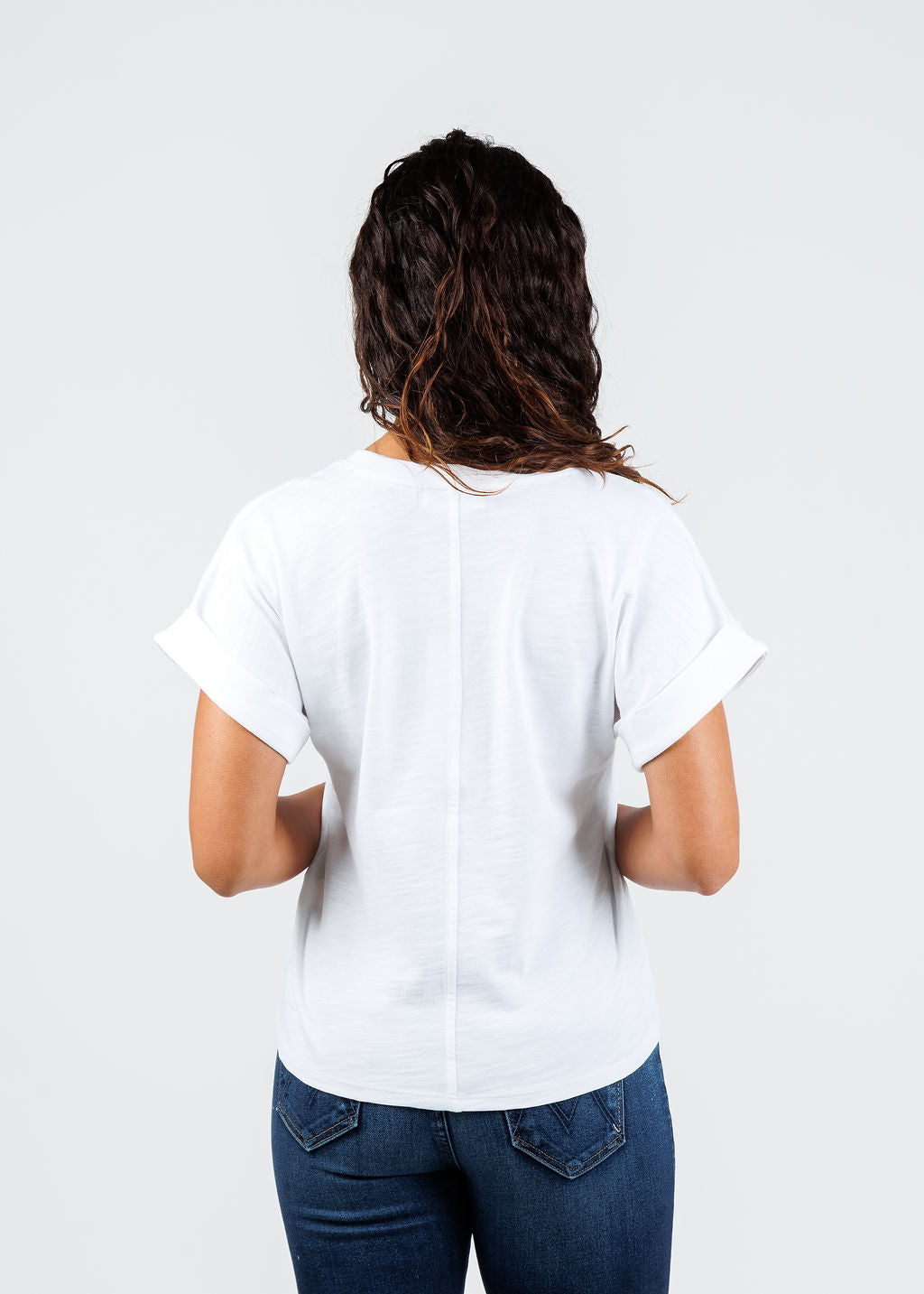 Nation Stevie Cuffed V-Neck Tee in Optic White available at Barbara Katz
