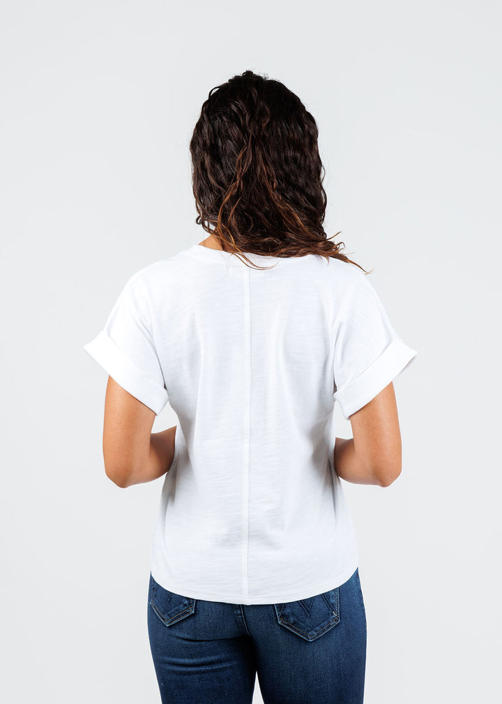 Nation Stevie Cuffed V-Neck Tee in Optic White available at Barbara Katz
