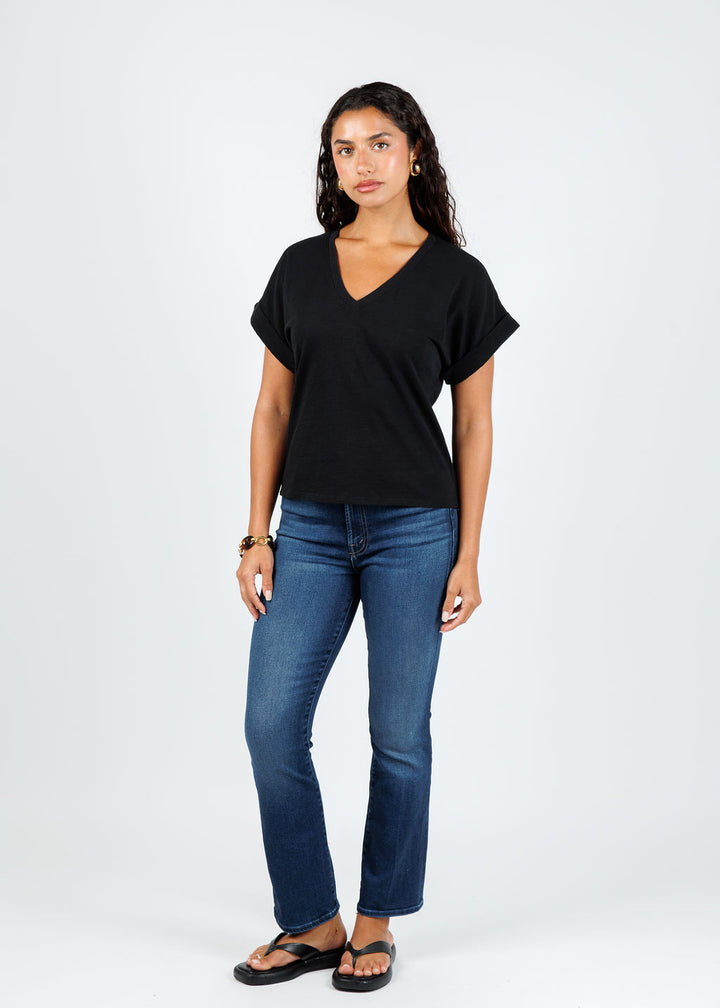 Nation Stevie Cuffed V-Neck Tee in Jet Black available at Barbara Katz