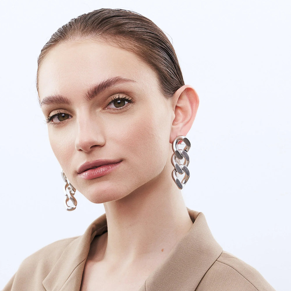 VANESSA BARONI New Flat Chain Earring - Silver Vintage