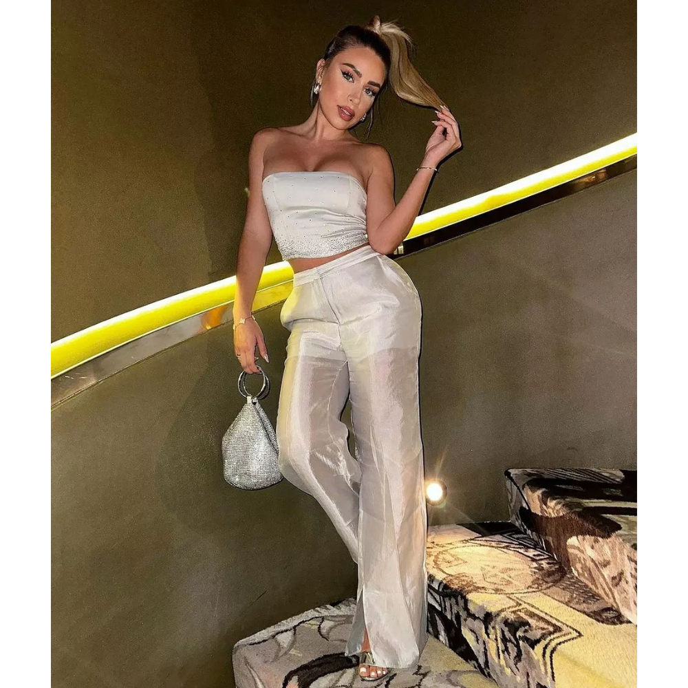 Olga Berg Ellie Crystal Mesh Handle Bag in Silver available at Barbara Katz