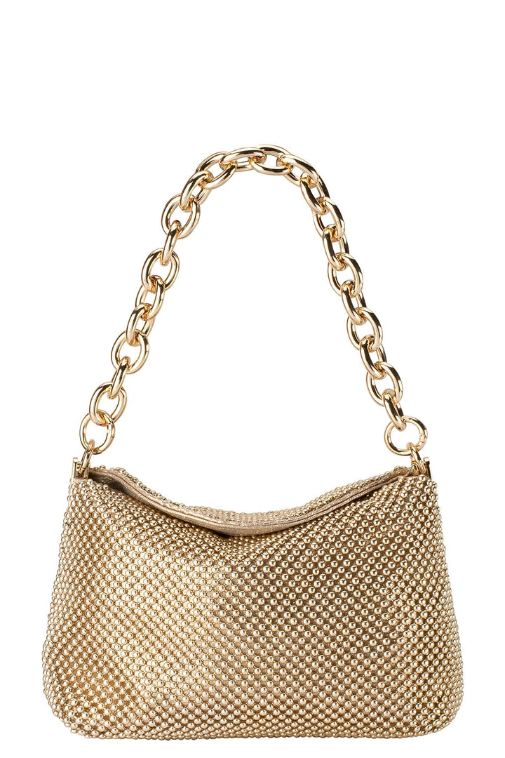 Olga Berg Skylar Ball Mesh Bag in Gold available at Barbara Katz
