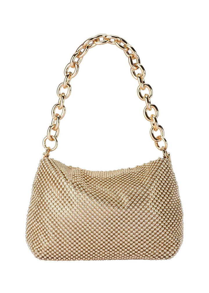 Olga Berg Skylar Ball Mesh Bag in Gold available at Barbara Katz
