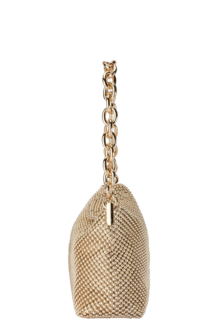 Olga Berg Skylar Ball Mesh Bag in Gold available at Barbara Katz