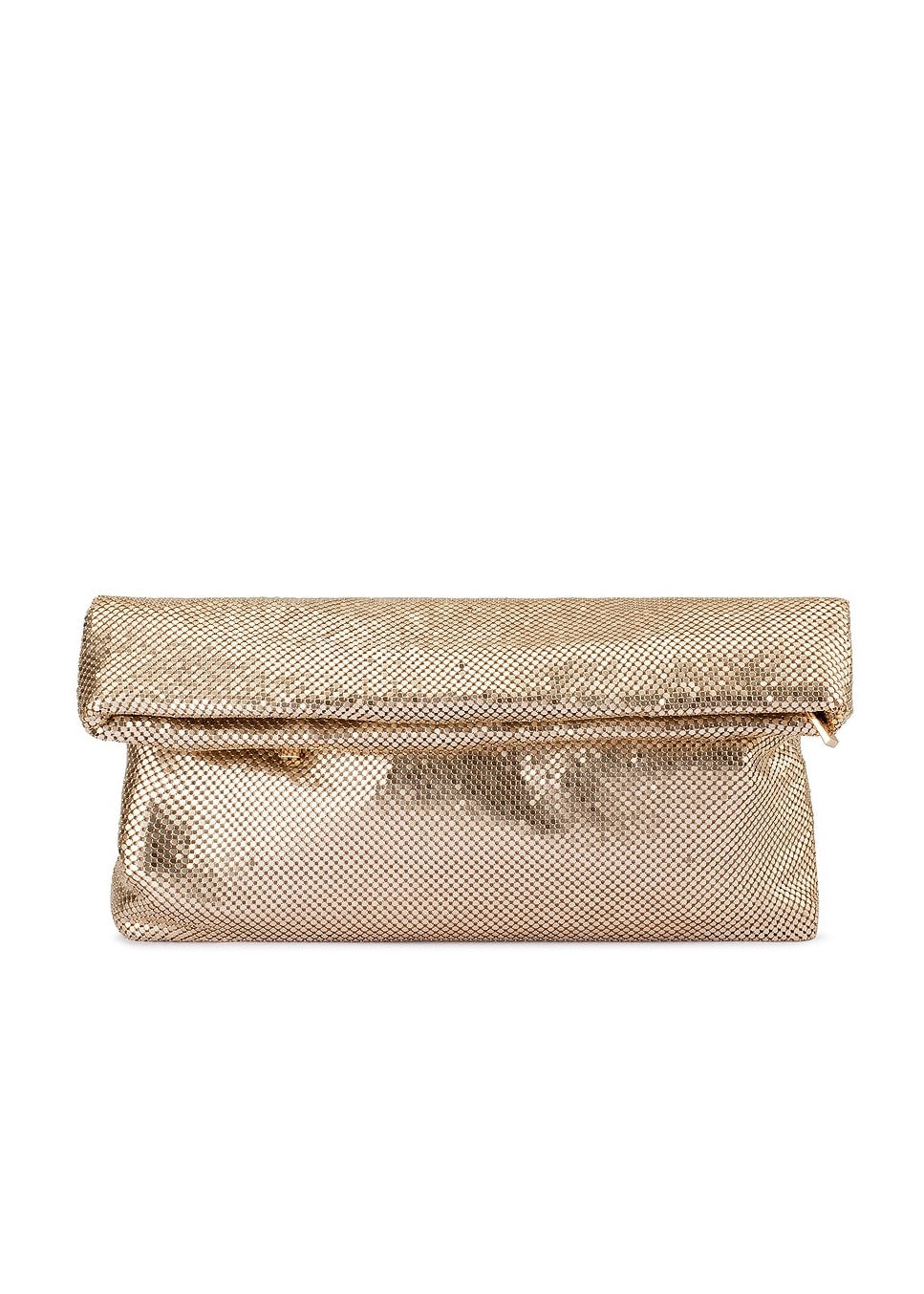 Olga Berg Clem Oversized Mesh Clutch Bag in Gold available at Barbara Katz