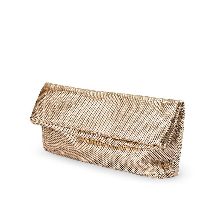 Olga Berg Clem Oversized Mesh Clutch Bag in Gold available at Barbara Katz