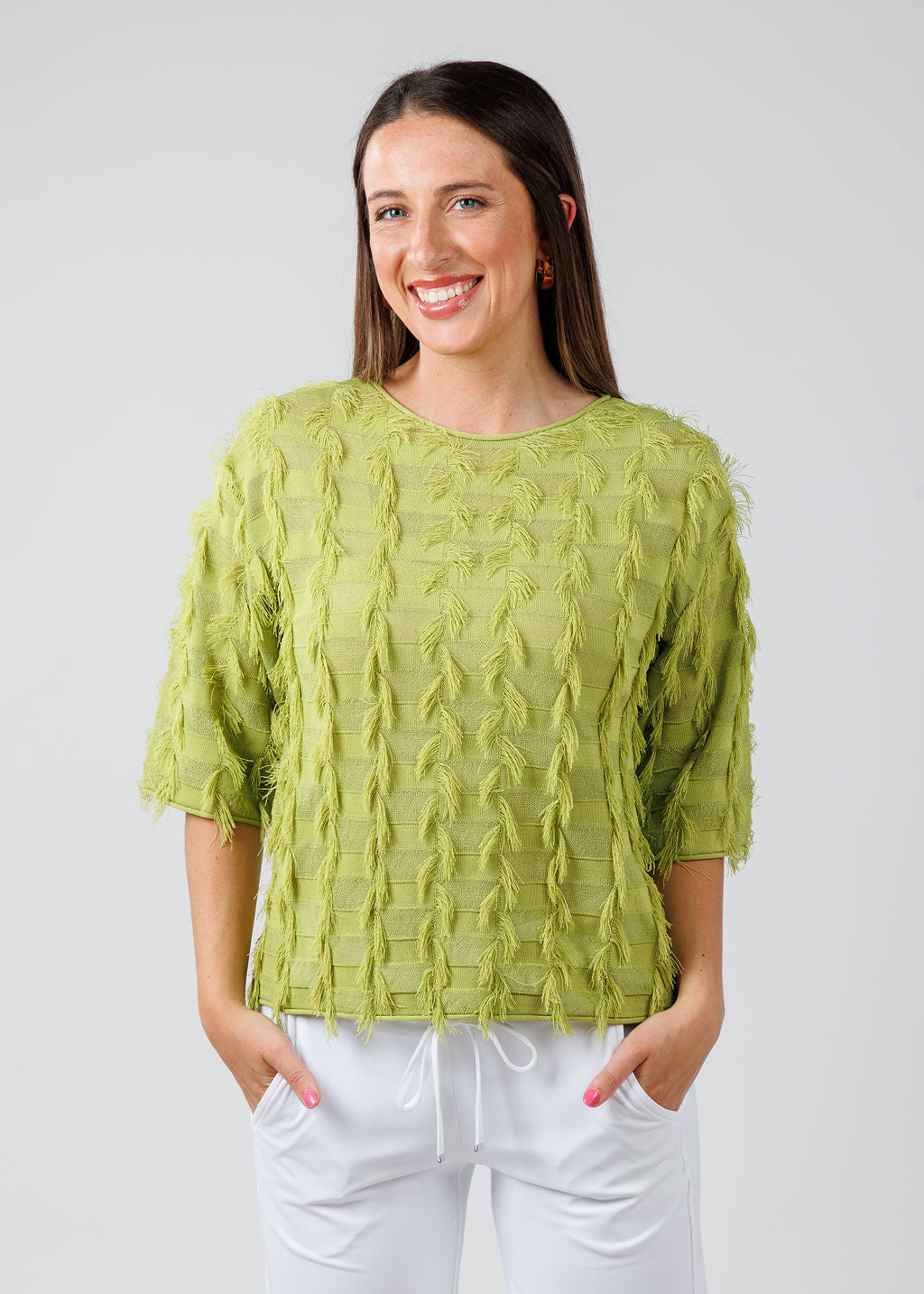 OUI Pamela Pea Green Pullover available at Barbara Katz