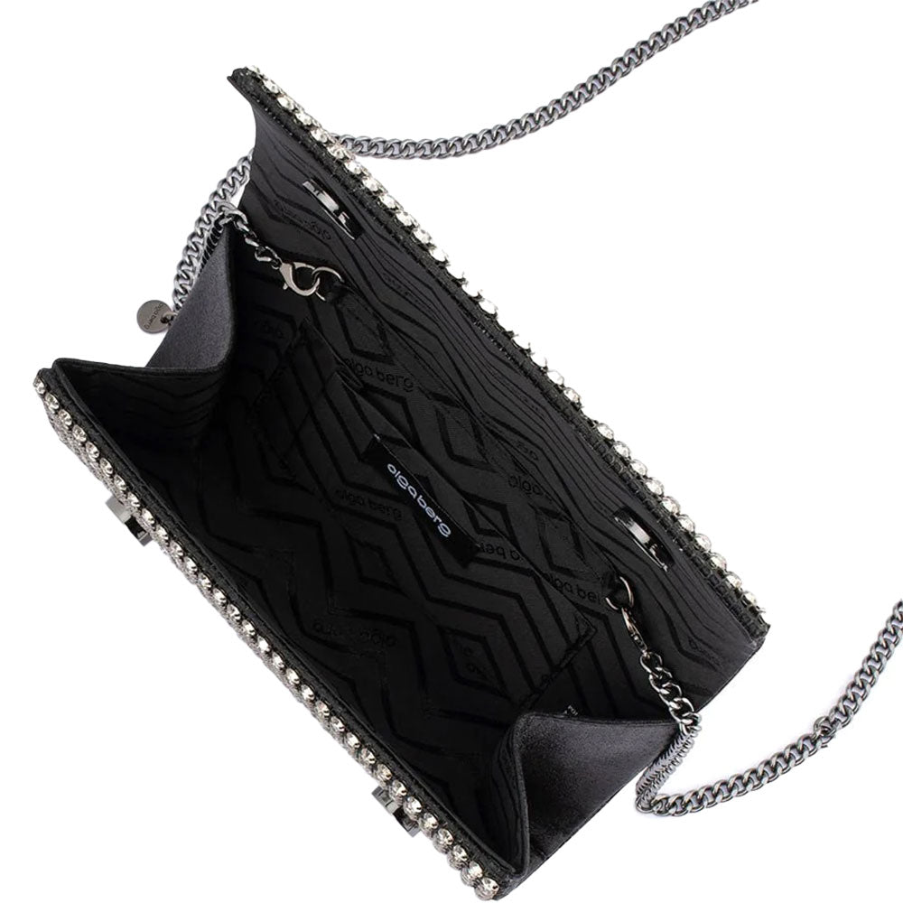 Olga Berg Mariana Crystal Clutch Bag in Black available at Barbara Katz