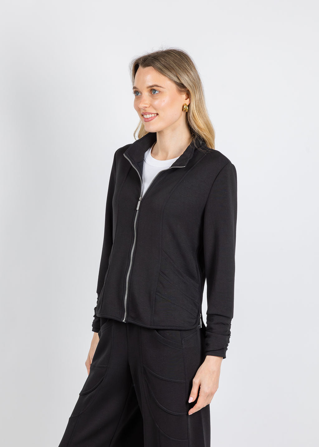 Olivia by Habitat Border Stitch Jacket in Black available at Barbara Katz